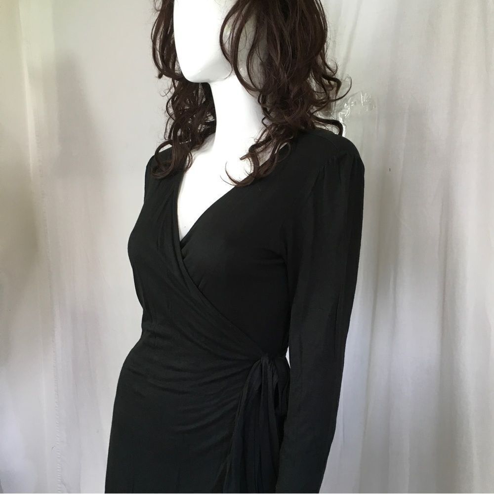 Gap Maternity Black Jersey Surplice V-Neck 3/4 Sleeve Wrap Knee Length Dress S - Picture 5 of 8